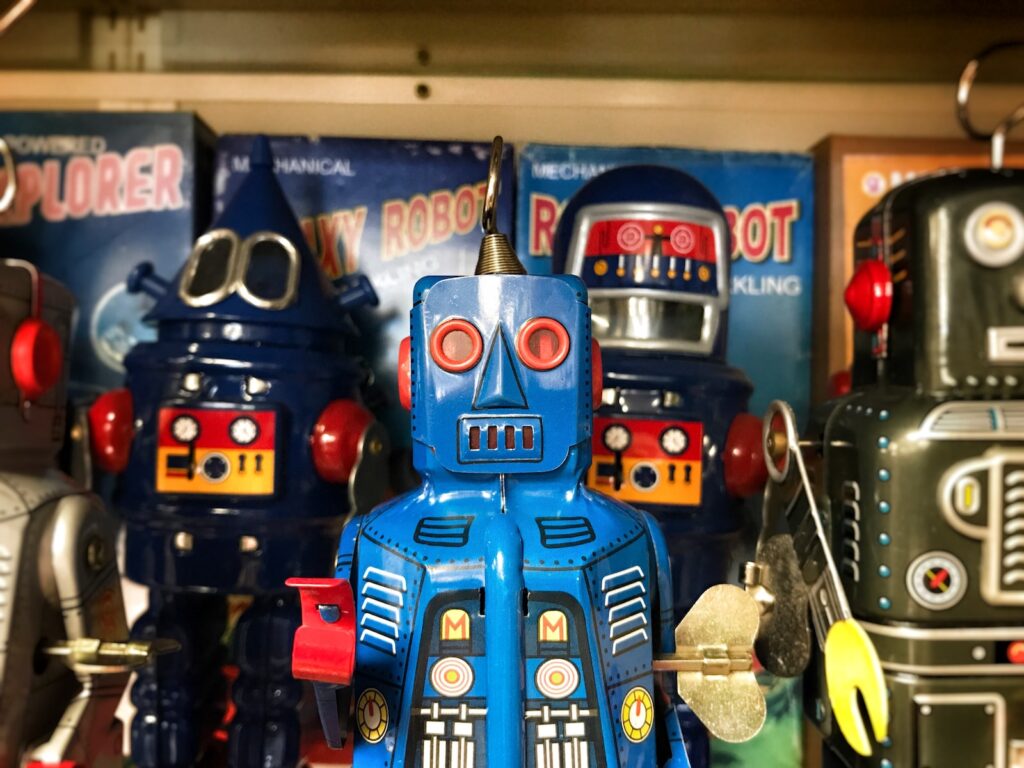 Embrace your inner nerd: blue and black robot figurine
